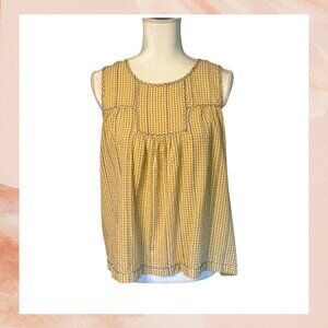 Max Studio Mustard Yellow Gingham Embroidered Tank Top